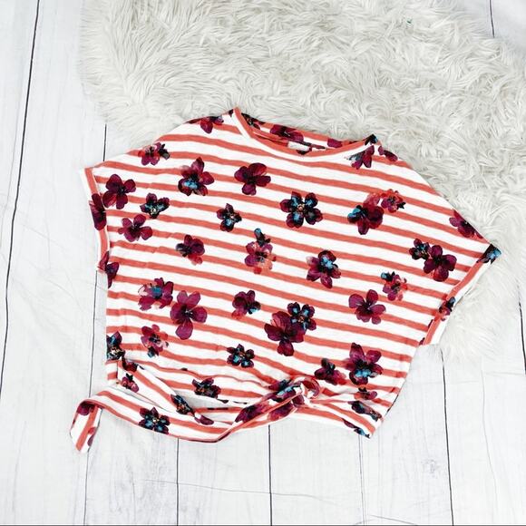 Anthropologie Women's Postmark Striped Floral Red Side Tie Top‎ Size Small - Picture 2 of 5